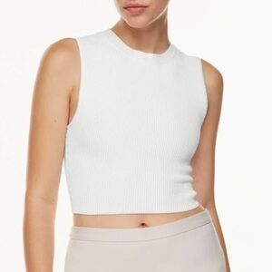 Babaton| Aritzia| Chic Sculpt Knit White Ribbed Sleeveless Muscle Shirt Top Sz S